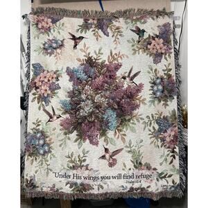 Whisper Wings Throw, Psalm 91:4, Florals and Hummingbirds by Lena Liu, 50" x 60"